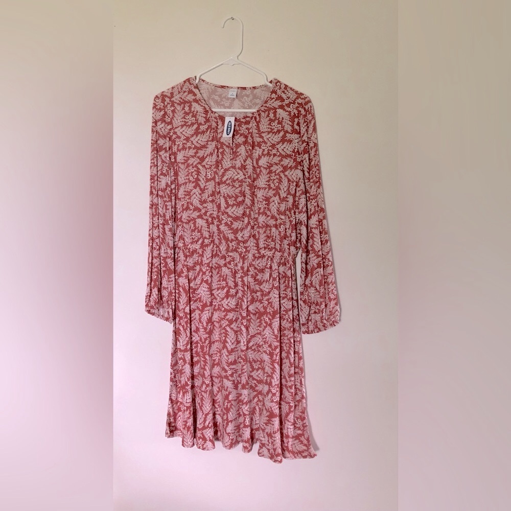 Old Navy Burnt Orange and White Bishop Sleeve Light Weight Dress Wheat / Floral